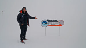 Three Glaciers Retreat Sign in Antarctica