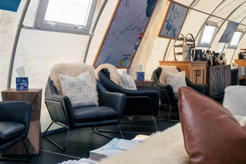Interior of dining tent at Three Glaciers Retreat.