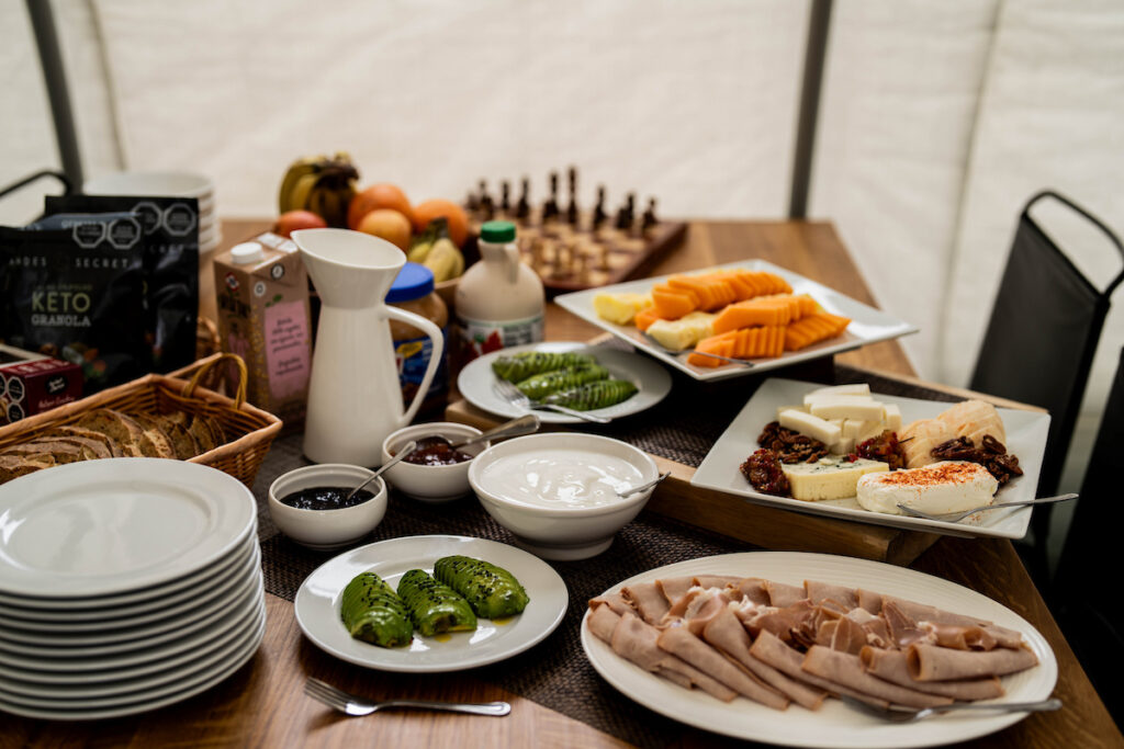Food and dining facilities at Three Glaciers retreat.