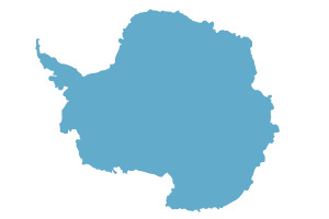 A simple, solid blue silhouette of the continent of Antarctica on a plain white background, capturing the remote beauty often explored by Antarctic Logistics and Expeditions.