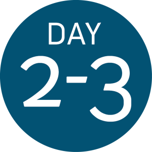 A blue circle with the text DAY 2-3 in white, indicating the second to third day of an Antarctic Logistics and Expeditions journey or schedule.