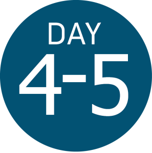 A blue circle with the words DAY 4-5 in large white text, marking days four to five of a South Pole or Antarctica itinerary, perfect for tracking your Antarctic Logistics and Expeditions schedule.