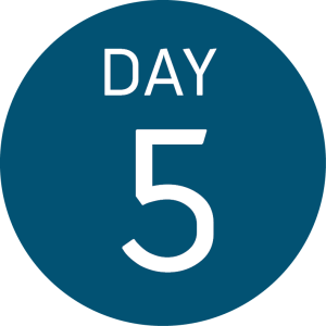 A blue circle with the words DAY 5 in white, with DAY in smaller text above a large number 5—perfect for marking progress on an Antarctic Logistics and Expeditions journey across Antarctica.