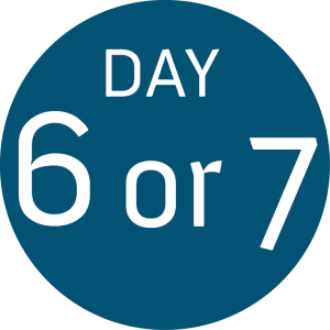 A blue circle with the white text DAY 6 or 7 in the center, perfect for tracking your Antarctic Logistics and Expeditions journey in Antarctica or towards the South Pole.