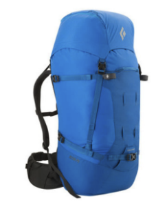 A large blue hiking backpack with black straps, a top lid, and padded shoulder and hip belts—ideal for Antarctic Logistics and Expeditions—shown standing upright on a white background.