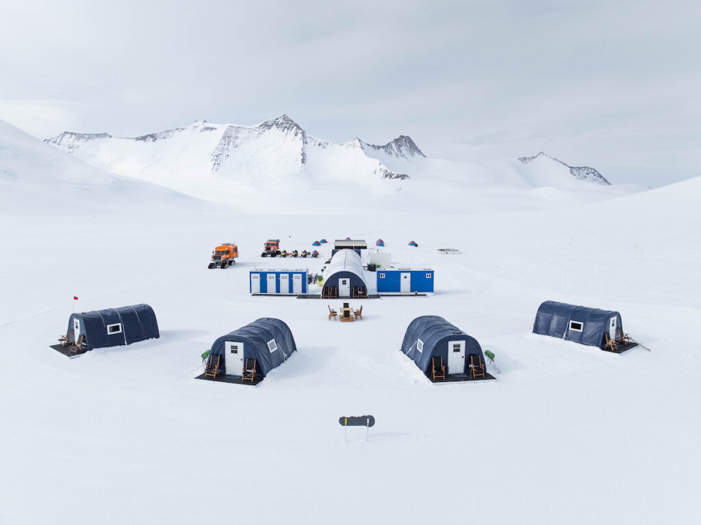 Aerial shots of Three Glaciers Retreat camp.